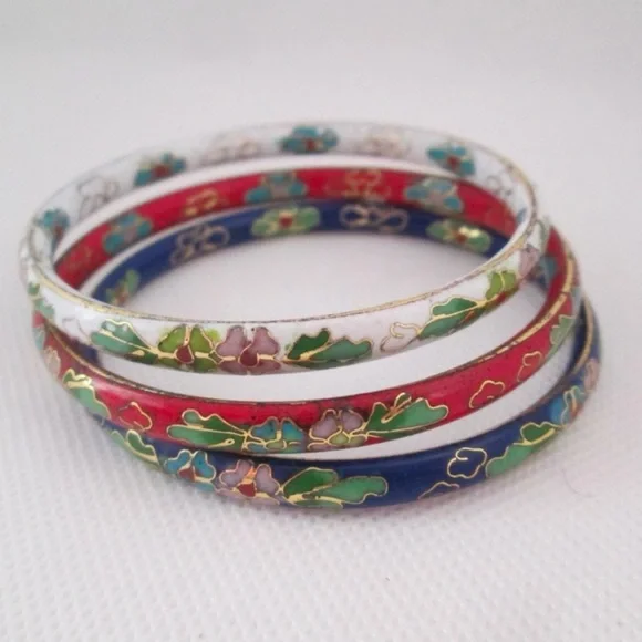Colorful Vintage Cloisonné Bangle Set - Picture 4 of 5